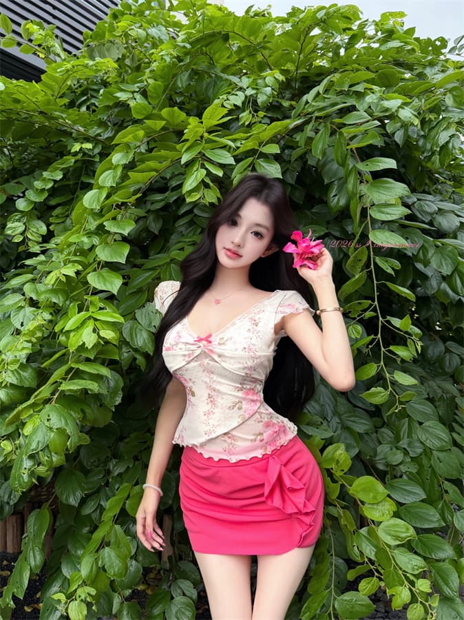 실사 정가 달콤한 매운맛 섹시함 꽃무늬 레이스 V넥 맨위 순수한 욕망 타이트 스커트 반신 치마 세트 상세 이미지 6