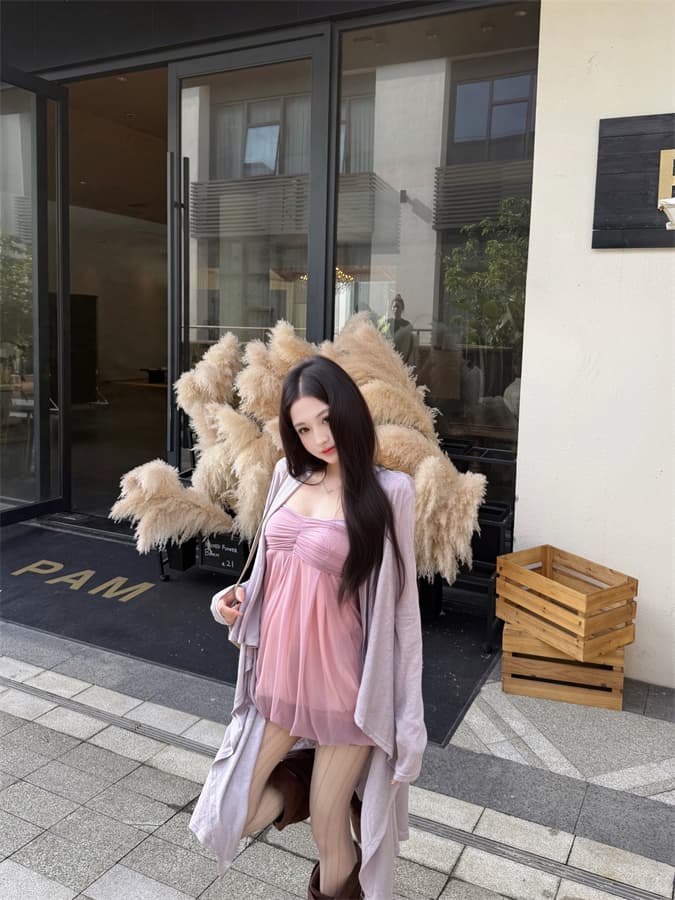 실사 정가 이른 가을 한 조정 디자인 망사 꽃밭 캐미솔 느긋한 느슨함 불규칙 자외선 차단 오픈 가디건 상세 이미지 4