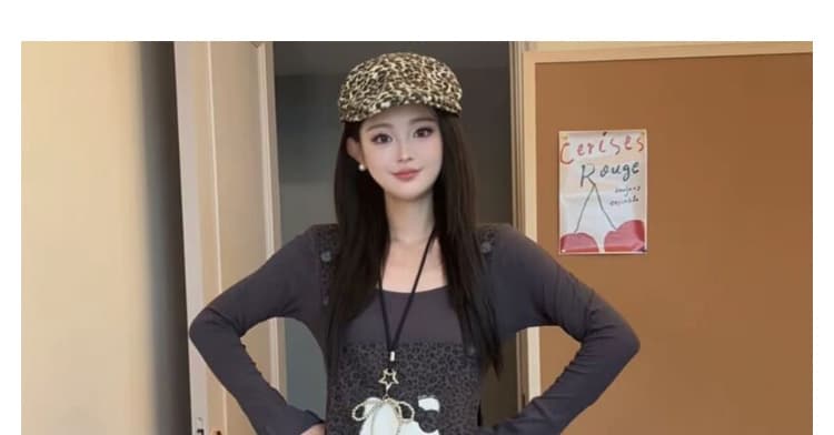 2026 봄 신제품 니트 만나는 레오파드 무늬 만화 임산부 멜빵 바지 패션 투피스 세트 세트 상세 이미지 30