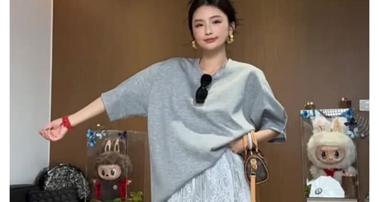 지금 2026 여름 새로운 루즈핏 반팔 t+ 디자인 센스 레이스 랩스커트팬츠 와이드 레그 팬츠 투피스 세트 세트 상세 이미지 23