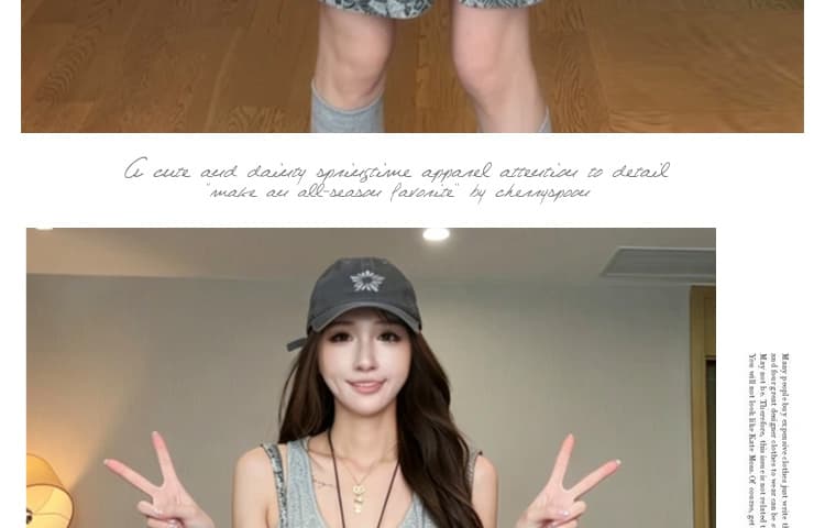 지금 2026 여름 신제품 한국 스타일 임산부 루즈핏 슬림해 보이는 패션 꽃무늬 슬립 멜빵 반바지 상세 이미지 25