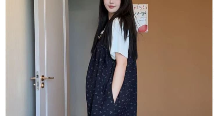 2026 여름 신제품 니트 반팔 멜빵 바지 멜빵 바지 임산부 꽃무늬 루즈핏 슬림해 보이는 투피스 세트 상세 이미지 39