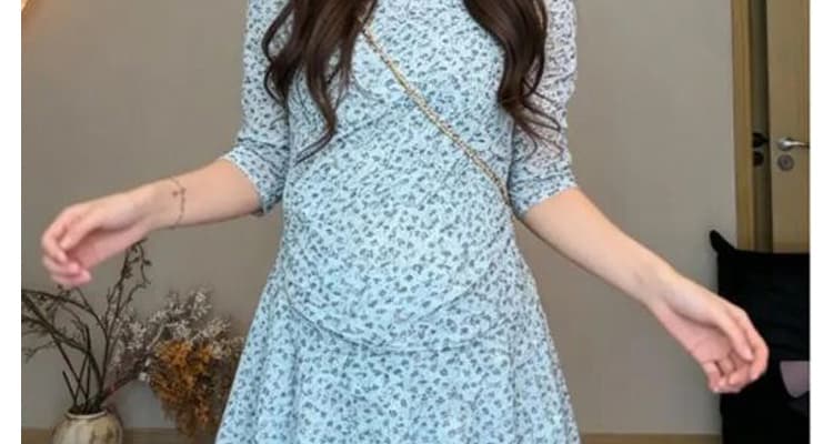지금 2026 여름 신제품 꽃무늬 니트 표지 배 슬림해 보이는 패션 임산부 드레스 트렌디 상세 이미지 20