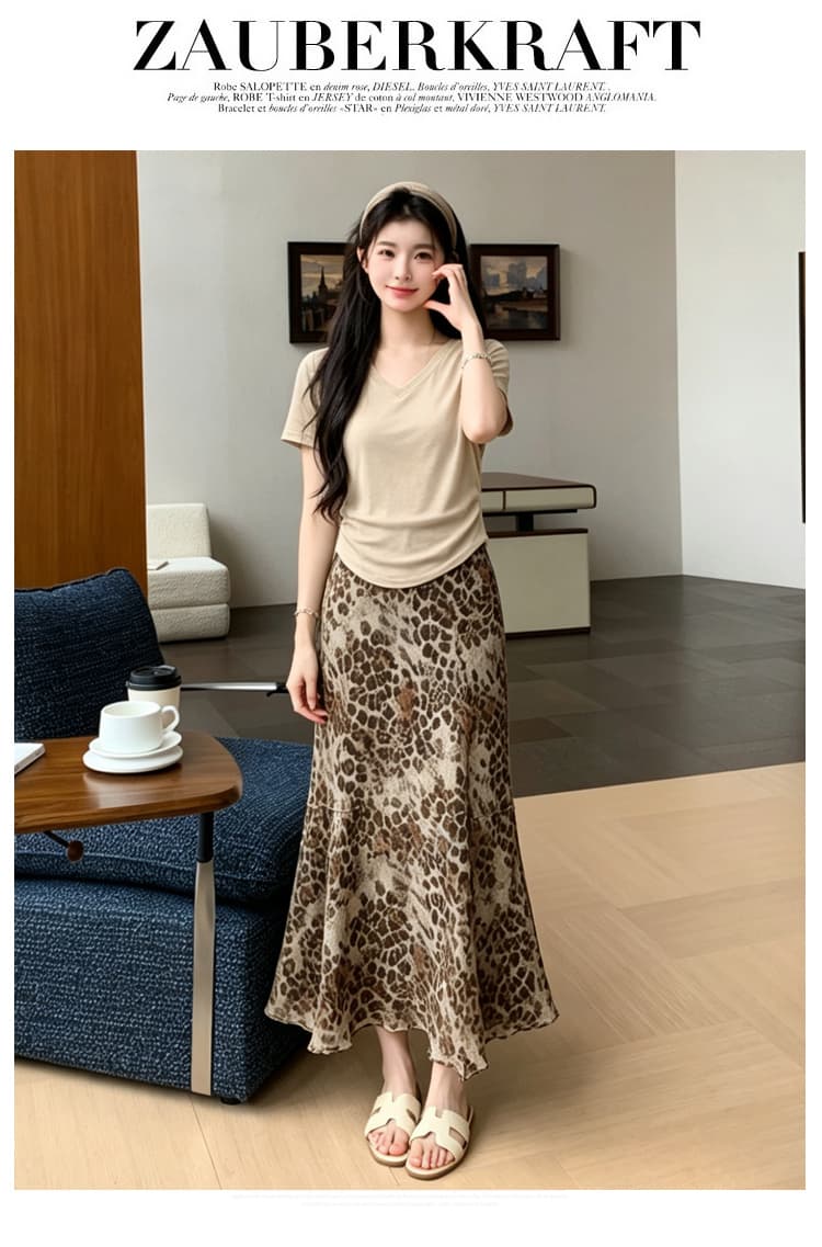 지금 2026 여름 신제품 만화 반팔 t+ 레오파드 무늬 케이크 드레스 임산부 패션 슬림해 보이는 투피스 세트 세트 상세 이미지 13