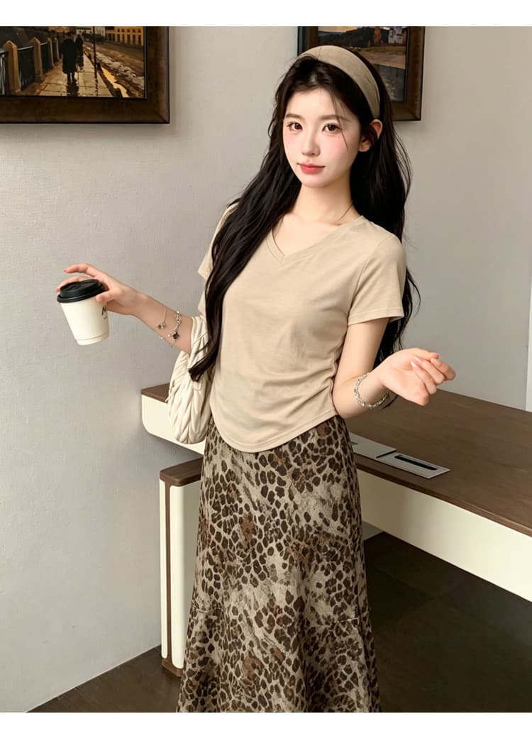 지금 2026 여름 신제품 만화 반팔 t+ 레오파드 무늬 케이크 드레스 임산부 패션 슬림해 보이는 투피스 세트 세트 상세 이미지 14