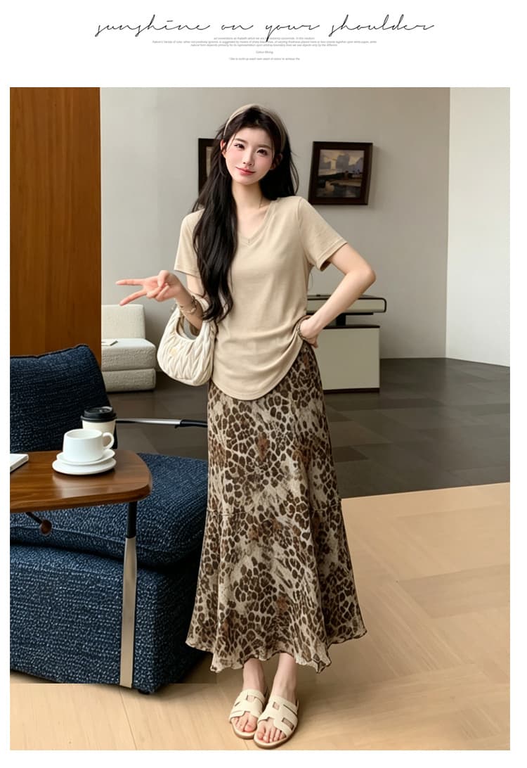 지금 2026 여름 신제품 만화 반팔 t+ 레오파드 무늬 케이크 드레스 임산부 패션 슬림해 보이는 투피스 세트 세트 상세 이미지 16