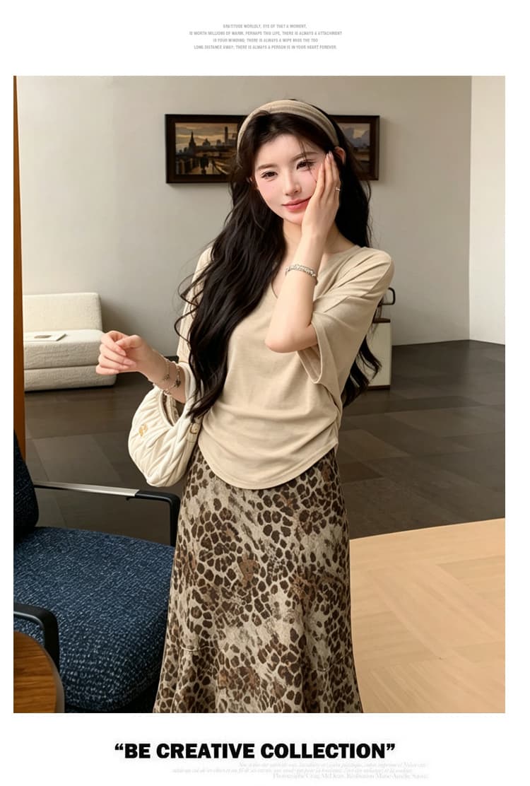 지금 2026 여름 신제품 만화 반팔 t+ 레오파드 무늬 케이크 드레스 임산부 패션 슬림해 보이는 투피스 세트 세트 상세 이미지 18