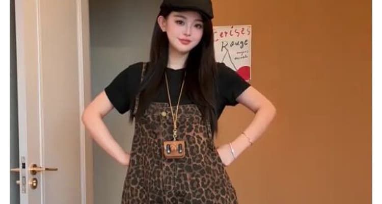 2026 여름 신제품 니트 반팔 레오파드 무늬 멜빵 반바지 임산부 패션 투피스 세트 세트 상세 이미지 20