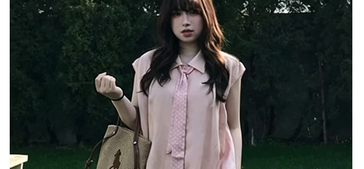 지금 2026 여름 신제품 핑크색 루즈핏 셔츠 넥타이 임산부 셔츠 상세 이미지 17