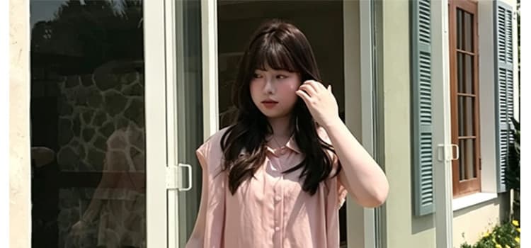 지금 2026 여름 신제품 핑크색 루즈핏 셔츠 넥타이 임산부 셔츠 상세 이미지 32