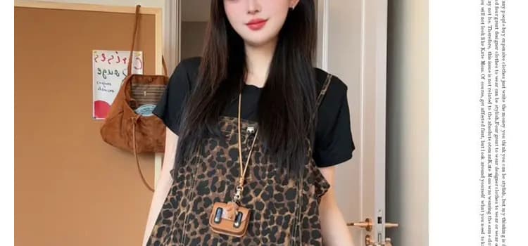 지금 2026 여름 니트 반팔 레오파드 무늬 슬립 A라인 스커트 임산부 패션 슬림해 보이는 투피스 세트 세트 상세 이미지 23