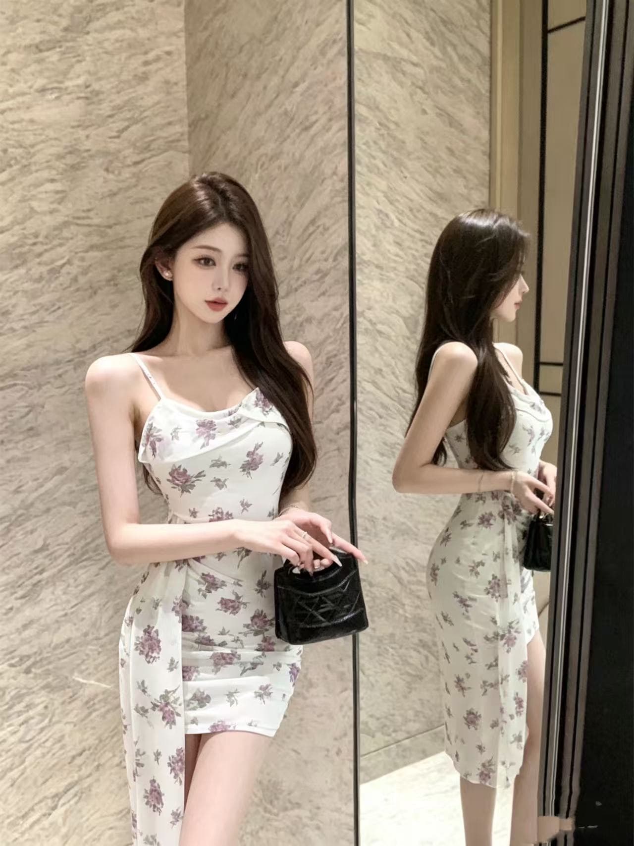 프랑스식 순수한 욕망 나비 매듭 꽃무늬 불규칙 끌기 꼬리 슬립 망사 드레스 상세 이미지 1