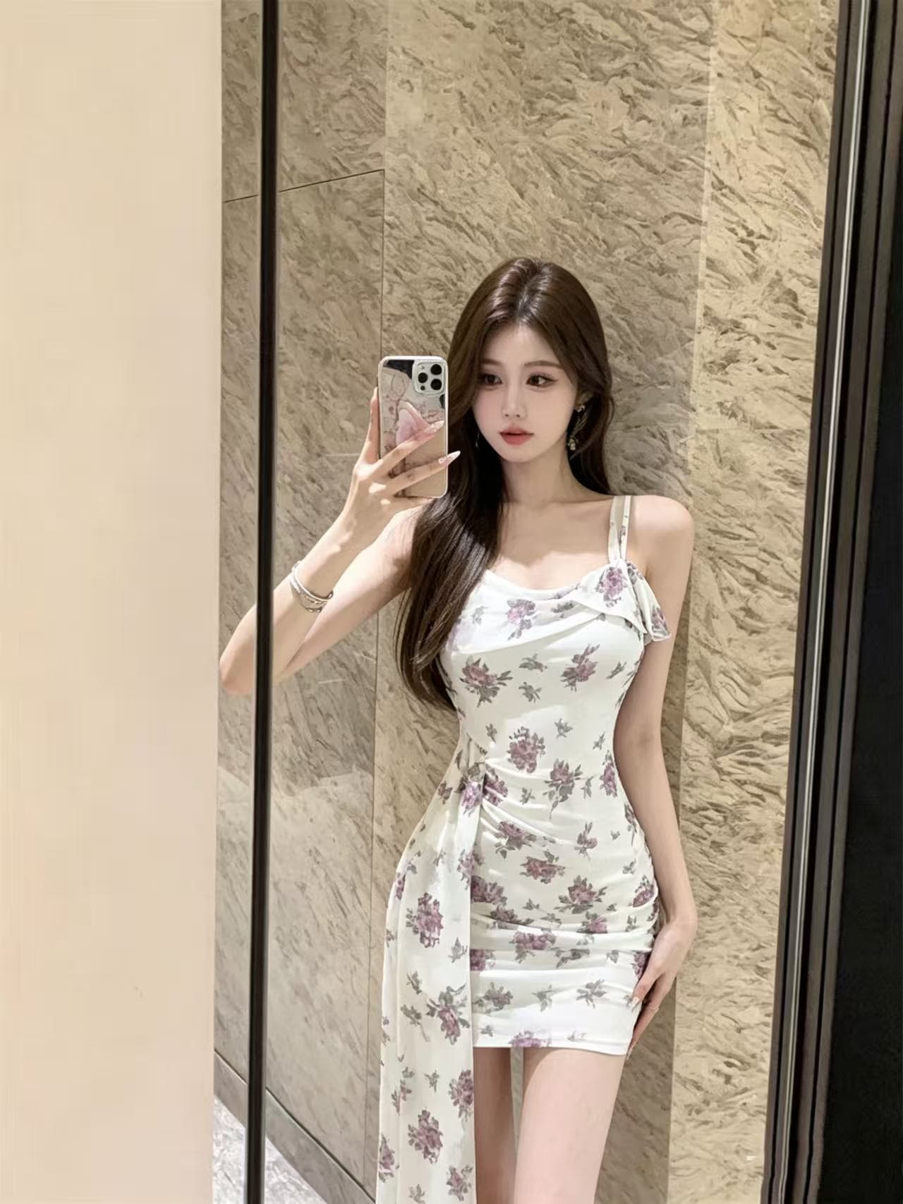 프랑스식 순수한 욕망 나비 매듭 꽃무늬 불규칙 끌기 꼬리 슬립 망사 드레스 상세 이미지 3