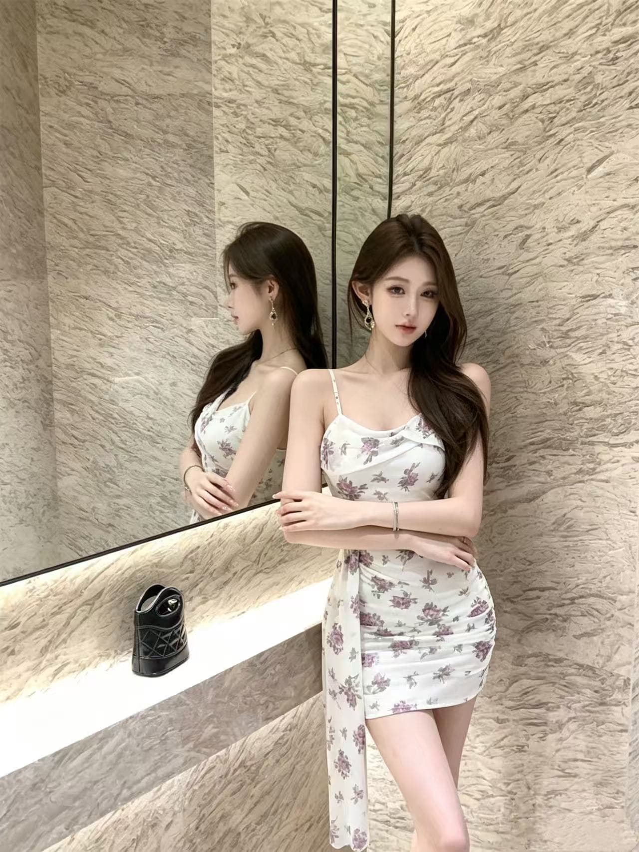프랑스식 순수한 욕망 나비 매듭 꽃무늬 불규칙 끌기 꼬리 슬립 망사 드레스 상세 이미지 5