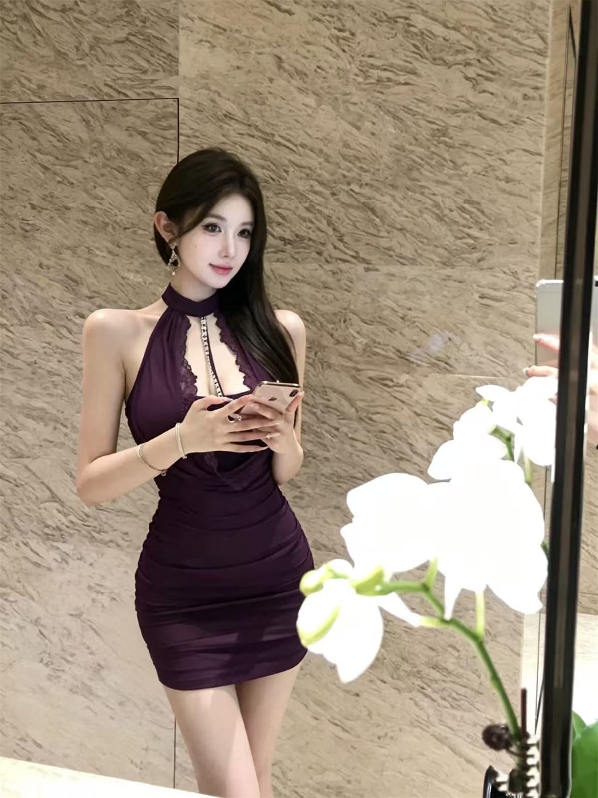 섹시함 핫걸 체인 망사 흔들다 칼라 행침 목 드레스 상세 이미지 4
