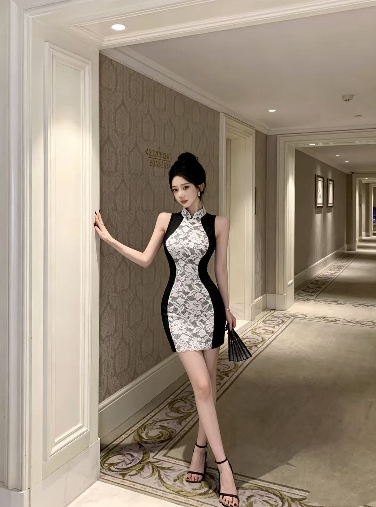 레트로 레이스 조각 몸매 가꾸기 슬림해 보이는 타이트 스커트 치파오 드레스 상세 이미지 7