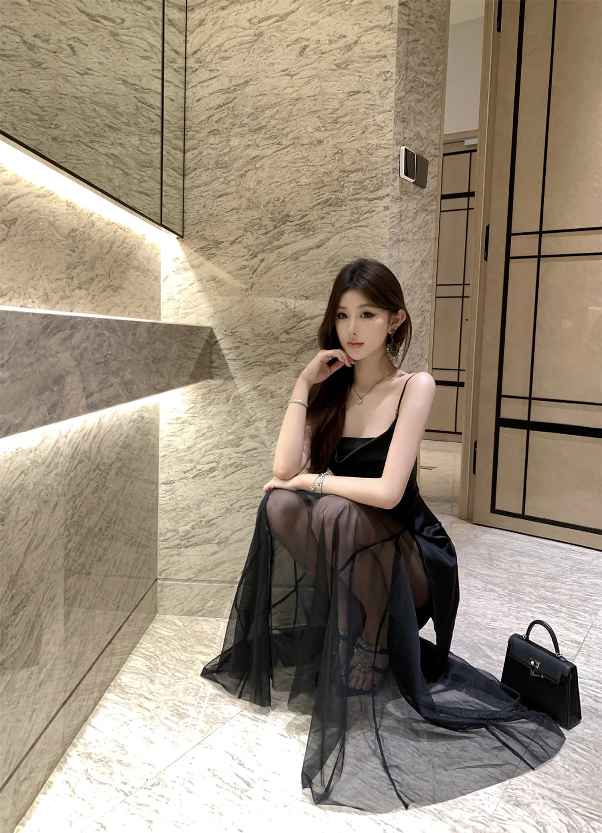 섹시함 새틴 망사 패치워크 불규칙 예복 치마 이미지 4