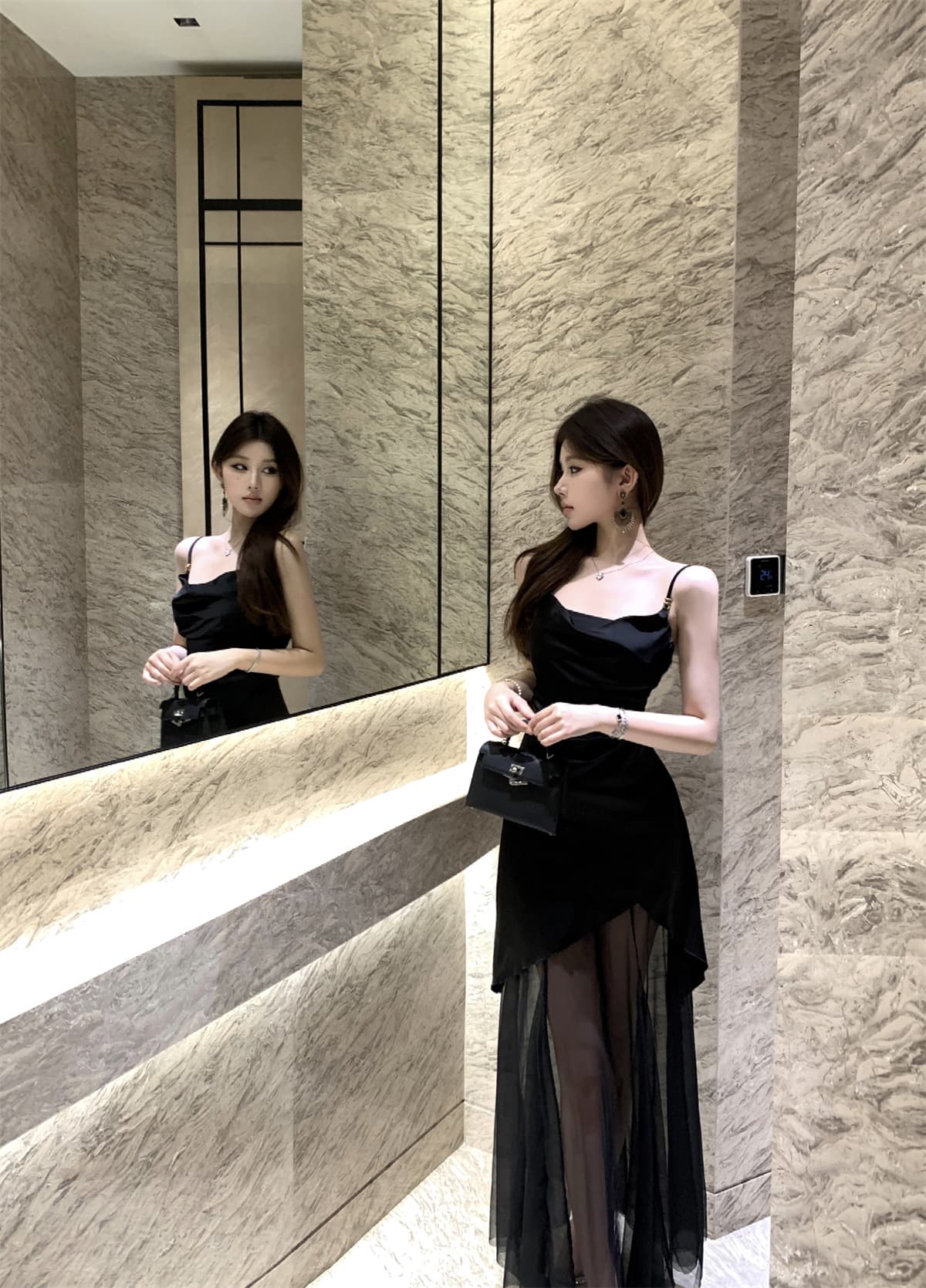 섹시함 새틴 망사 패치워크 불규칙 예복 치마