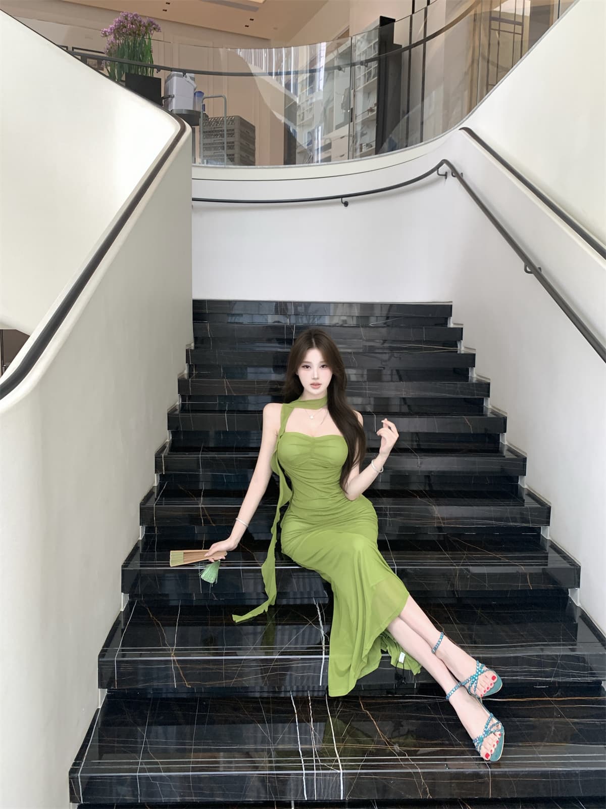 망사 슬립 불규칙 드레스 이미지 2