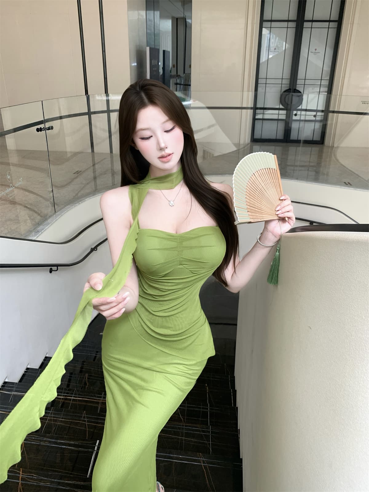 망사 슬립 불규칙 드레스 이미지 3