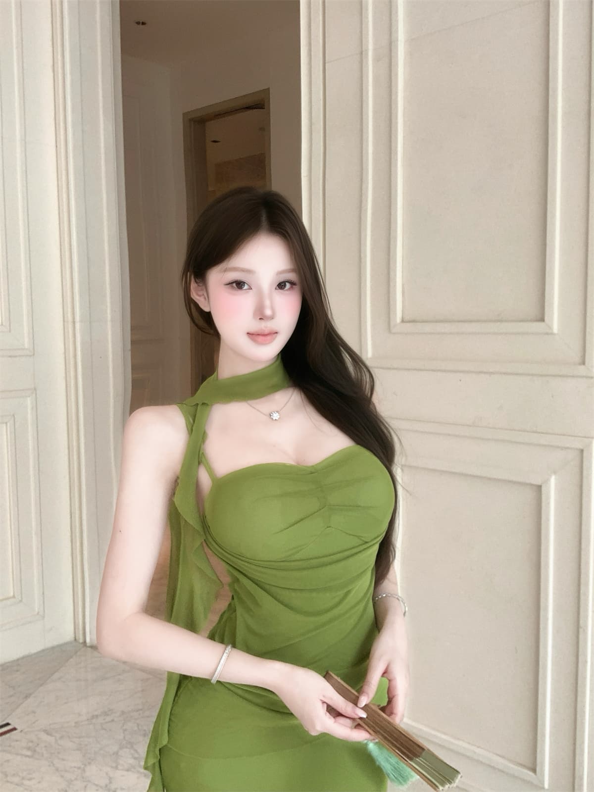 망사 슬립 불규칙 드레스 상세 이미지 4