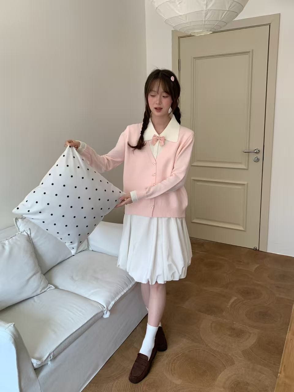 2026 가을 겨울 새로운 페이크 레이어드 폴로 칼라 니트 오픈 가디건 연령 감소 느긋한 바람 루즈핏 다용도 맨위 상세 이미지 2