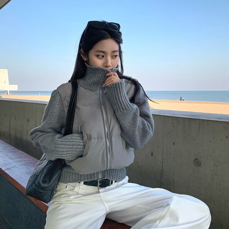 서클 cooky 안개 입력 소나무 숲 니트 패치워크 아래 면화 의류 작은 키 여성 코트 이미지 2