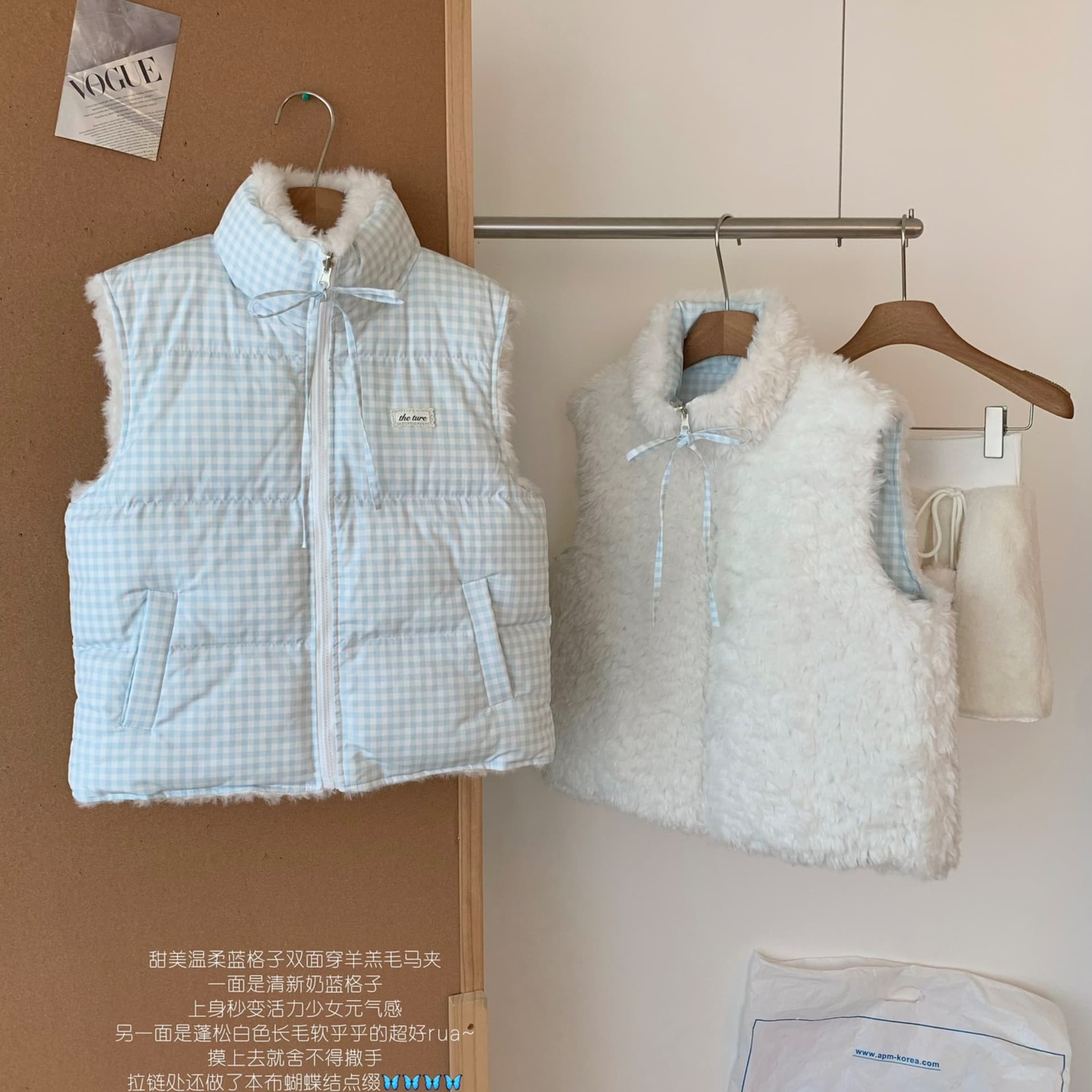 theture 첫 눈 달콤한 섬 다운 재킷 베스트 여성 코트 스탠드 칼라 두꺼운 보온 조끼 가을 겨울 새로운 체크무늬 이미지 3