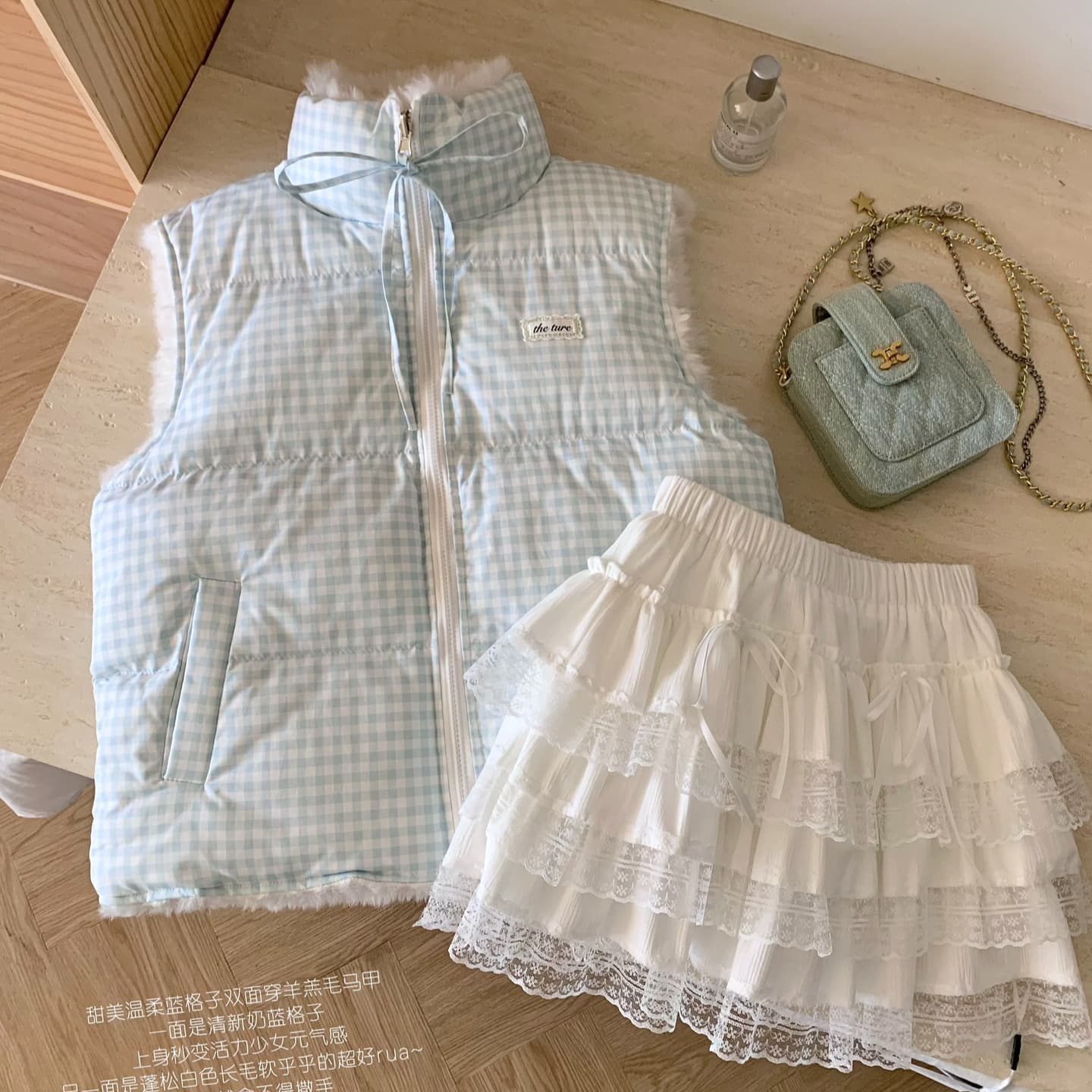 theture 첫 눈 달콤한 섬 다운 재킷 베스트 여성 코트 스탠드 칼라 두꺼운 보온 조끼 가을 겨울 새로운 체크무늬 이미지 5