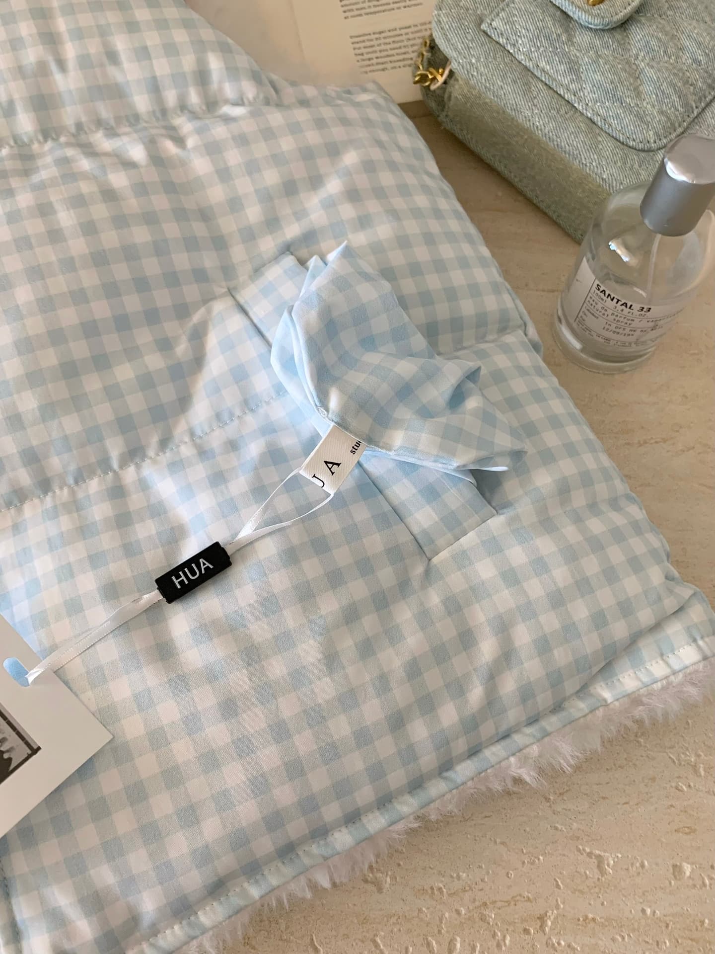 theture 첫 눈 달콤한 섬 다운 재킷 베스트 여성 코트 스탠드 칼라 두꺼운 보온 조끼 가을 겨울 새로운 체크무늬 상세 이미지 3