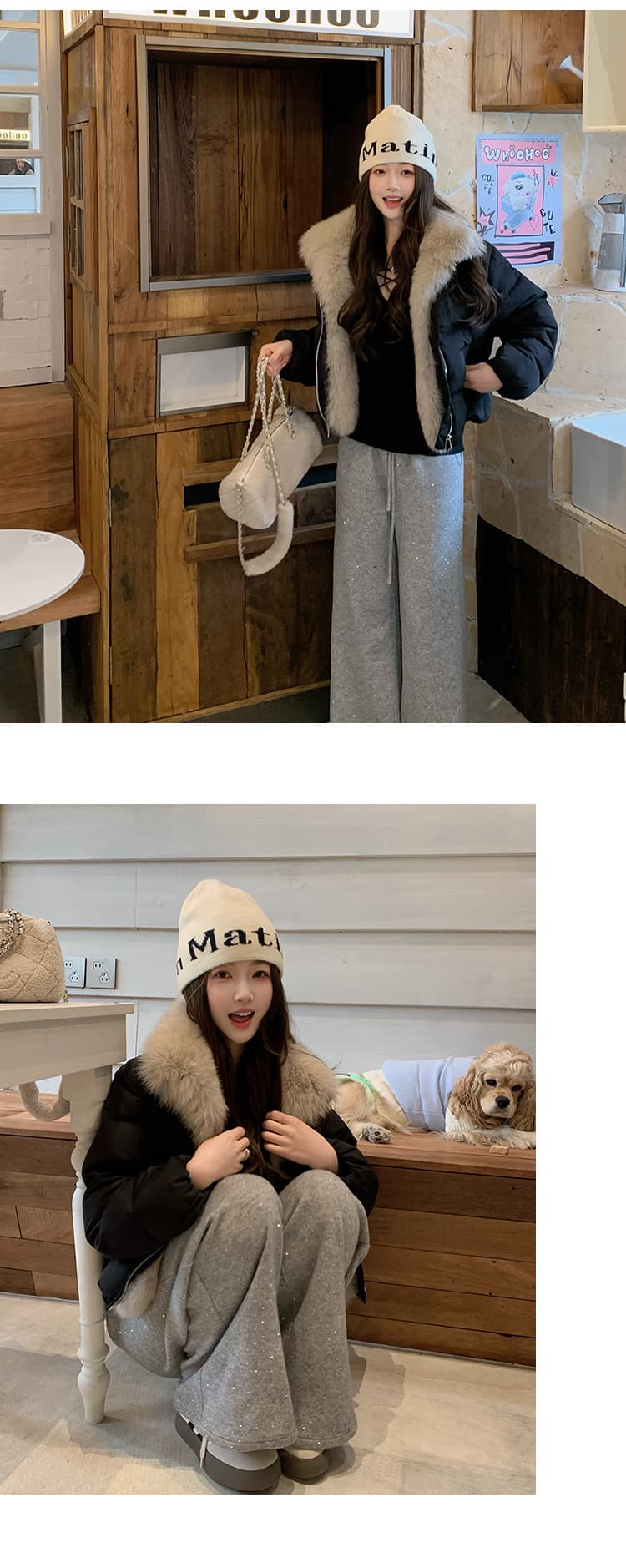 학원 패치워크 쇼트 스타일 아래 면화 의류 여성 모방 여우 모피 칼라 루즈핏 두꺼운 작은 키 한국 스타일 빵 외투 상세 이미지 16