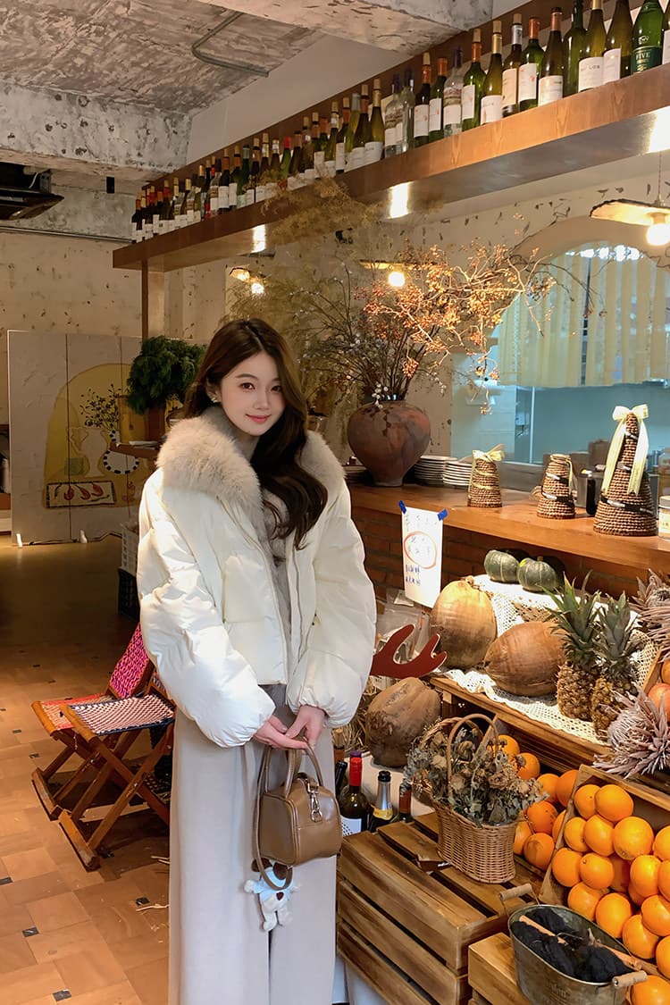 학원 패치워크 쇼트 스타일 아래 면화 의류 여성 모방 여우 모피 칼라 루즈핏 두꺼운 작은 키 한국 스타일 빵 외투 상세 이미지 18