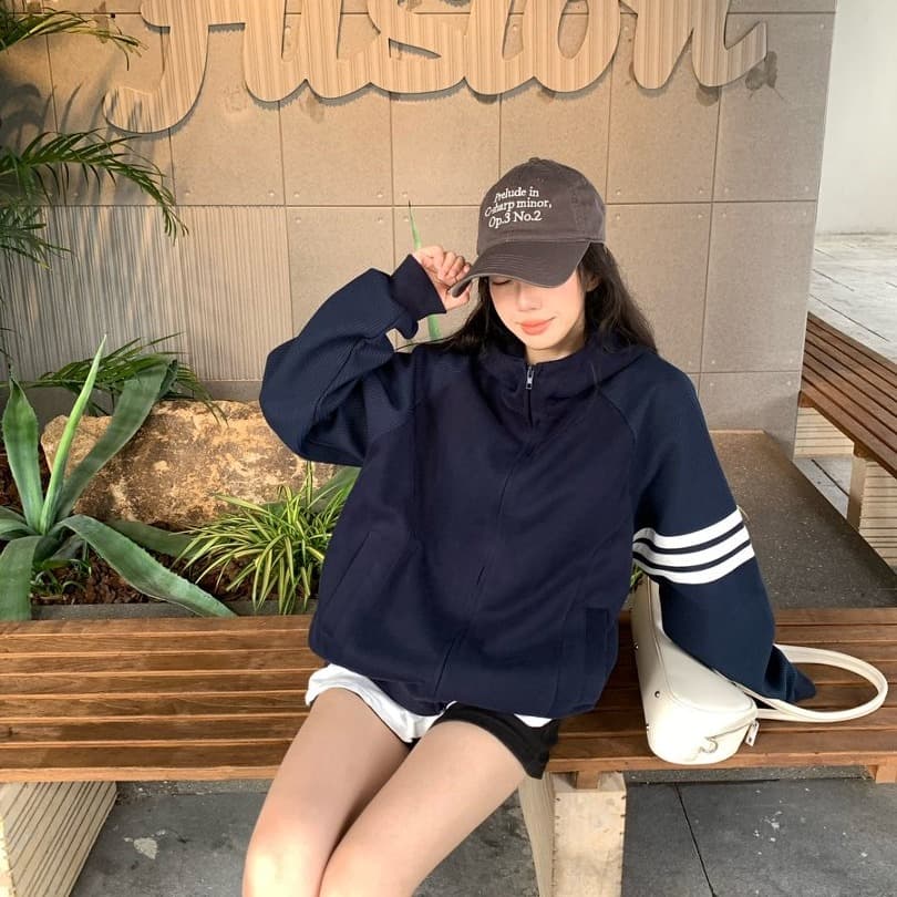 실사 정가 한 부서 느긋한 느슨함 센스 후드 티 스웨터 여성 가을 작은 대중 루즈핏 카디건 코트 맨위 이미지 5