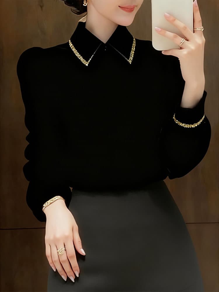 프랑스식 작은 대중 벨벳 여성 셔츠 가을 겨울철 2025 년 새로운 품격 레트로 긴팔 작은 셔츠 고급 센스 셔츠 이미지 3