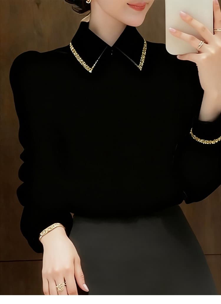 프랑스식 작은 대중 벨벳 여성 셔츠 가을 겨울철 2025 년 새로운 품격 레트로 긴팔 작은 셔츠 고급 센스 셔츠 상세 이미지 5