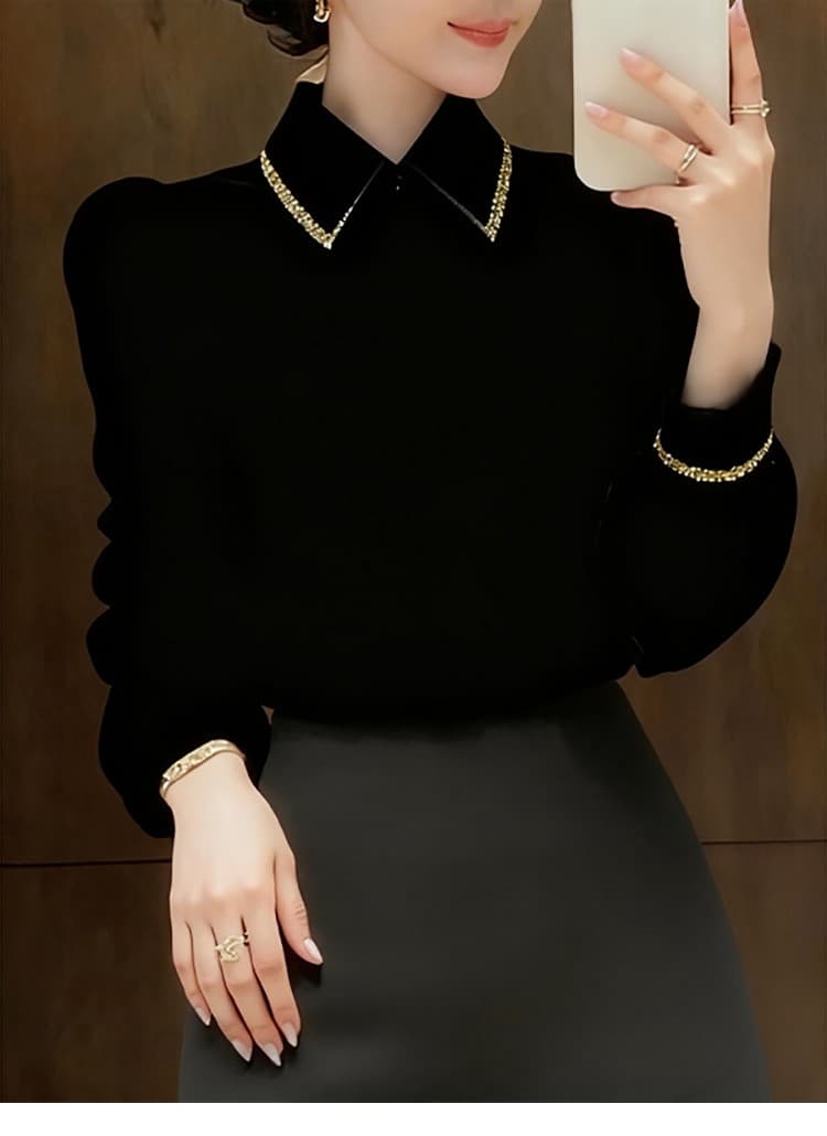 프랑스식 작은 대중 벨벳 여성 셔츠 가을 겨울철 2025 년 새로운 품격 레트로 긴팔 작은 셔츠 고급 센스 셔츠 상세 이미지 6