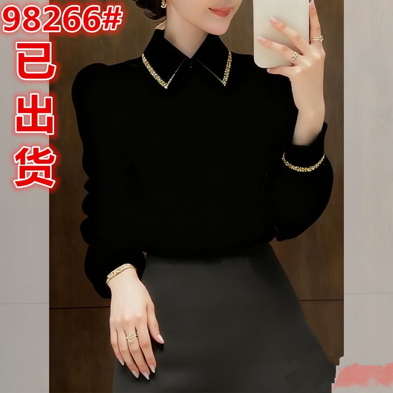 프랑스식 작은 대중 벨벳 여성 셔츠 가을 겨울철 2025 년 새로운 품격 레트로 긴팔 작은 셔츠 고급 센스 셔츠 이미지 2