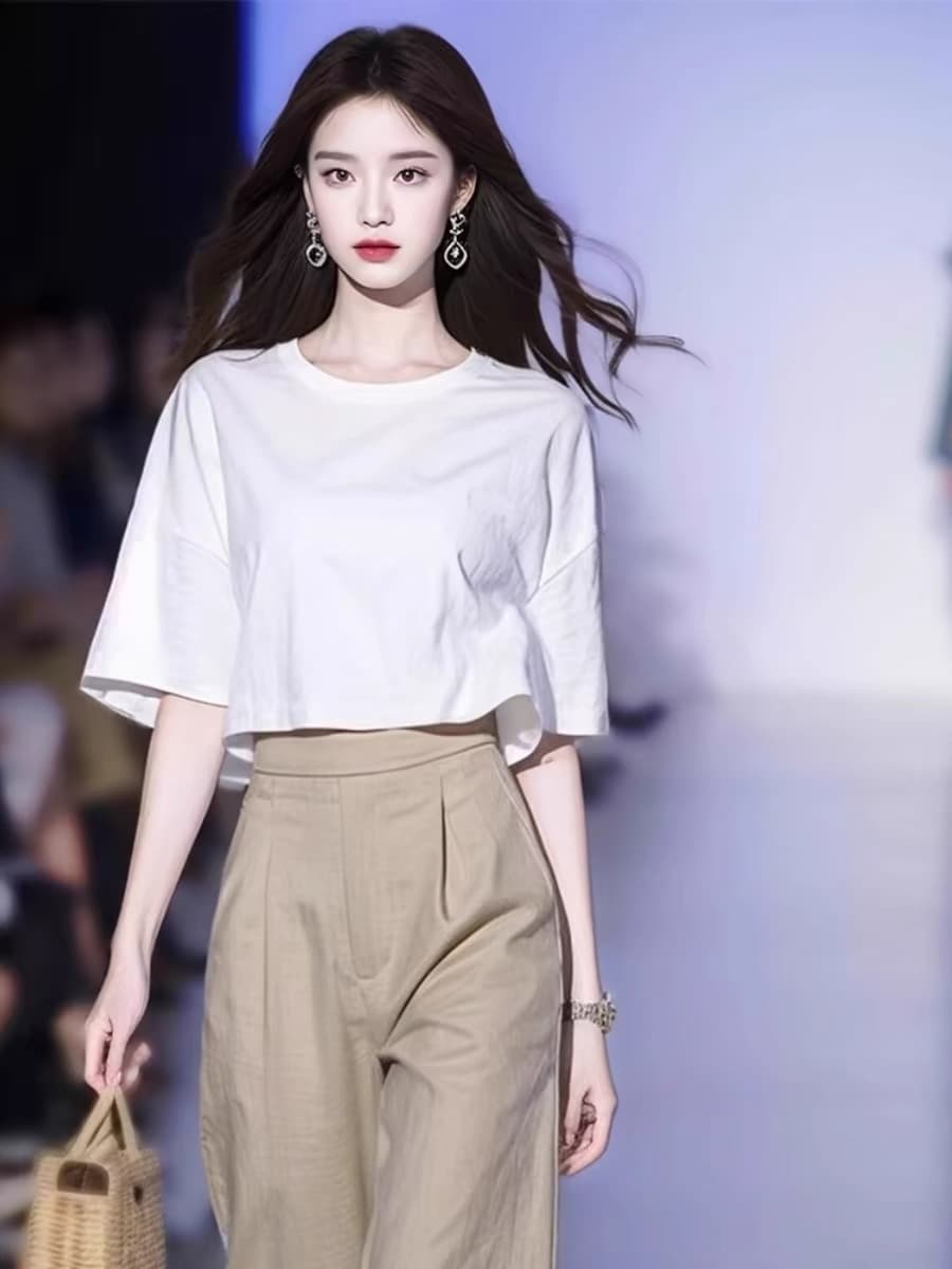 여름 고급 센스 슈퍼 잘 생긴 ~ 중 소금 부서 튀김 거리 유럽 상품 아름다운 패션 캐주얼 느슨함 센스 투피스 세트 바지 여성 상세 이미지 5