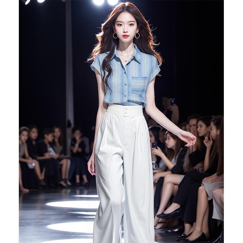 여성 셔츠 디자인 센스 작은 대중 이자 새로운 루즈핏 반팔 셔츠 맨위 이미지 2