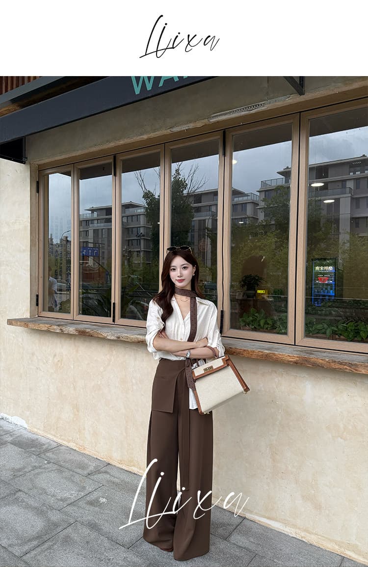 liixu 여름 새로운 느긋한 바람 루즈핏 셔츠 허리 인감 긴 바지 슬림해 보이는 패션 세트 상세 이미지 2