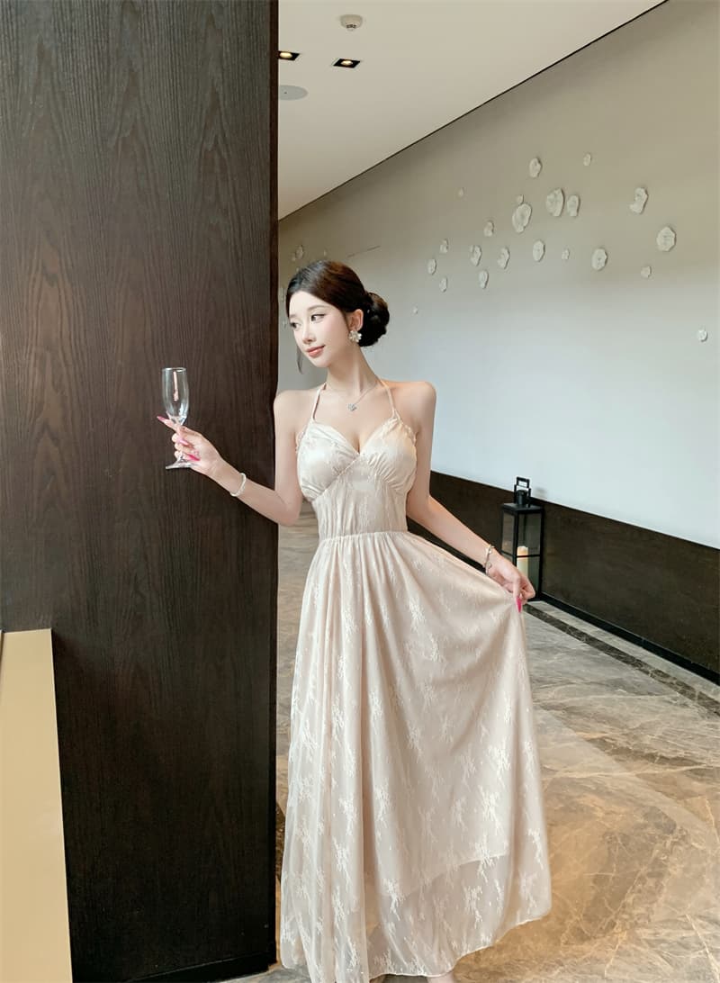 실사 순수한 욕망 바람 여름 V넥 섹시함 스트랩 행침 목 레이스 슬립 백리스 허리 수축 부드러운 드레스 상세 이미지 13