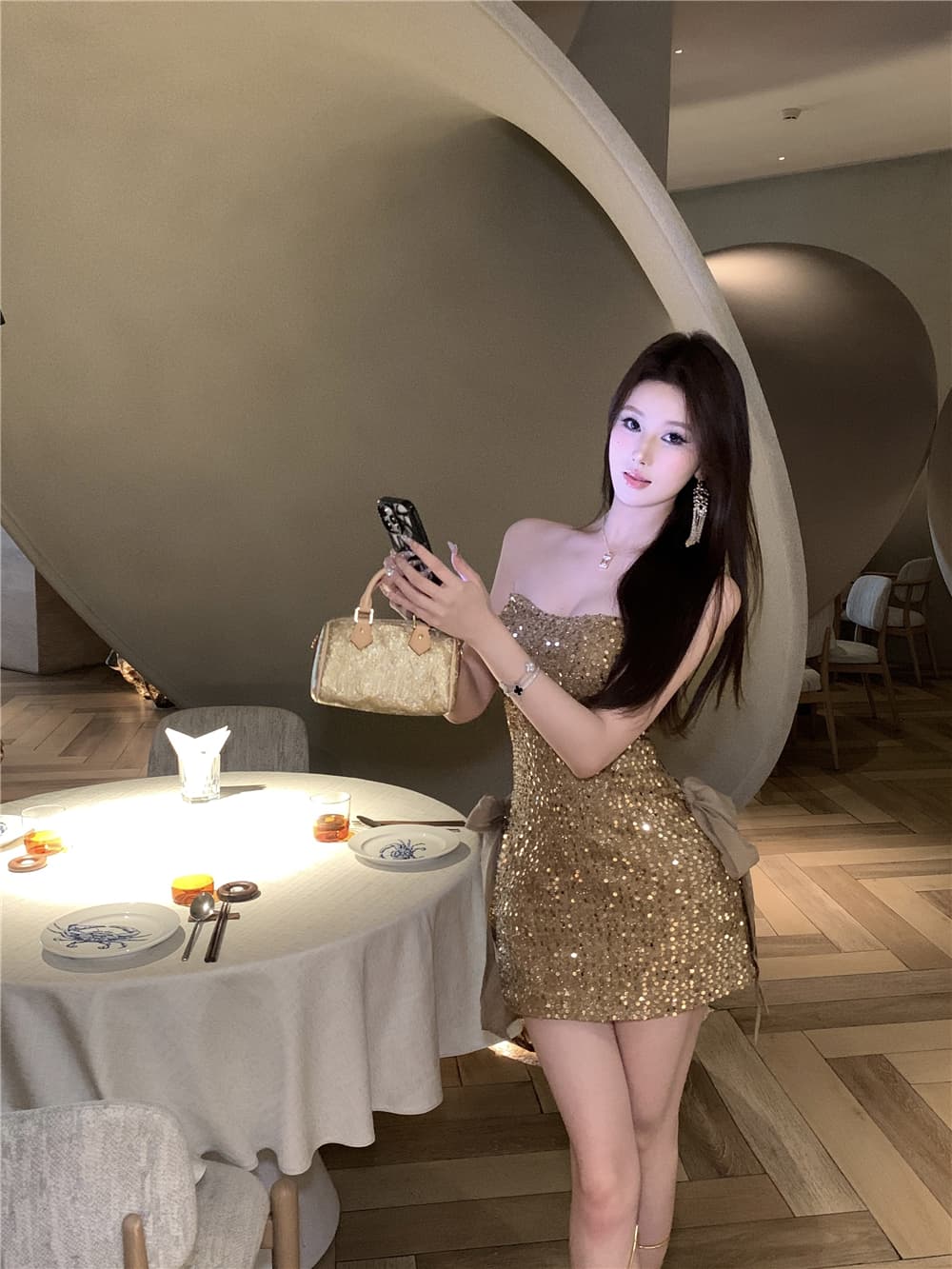 실사 순수한 욕망 바람 명문 여성 핫걸 무거운 작업 스팽글 민소매 튜브탑 치마 다용도 작은 드레스 타이트 스커트 작은 미니 스커트 상세 이미지 17