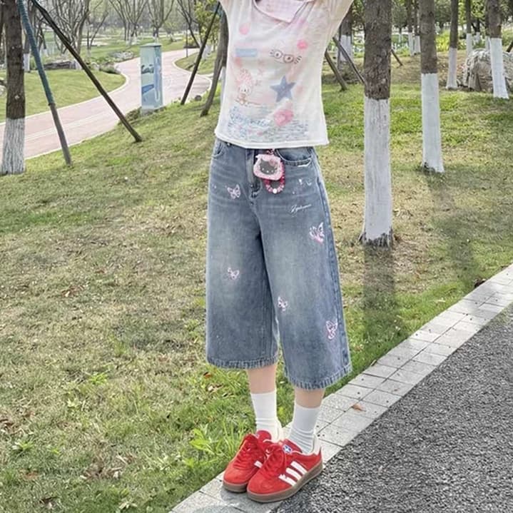 아메리칸 레트로 나비 자수 7 점 청바지 여성 여름 2026 새로운 작은 키 7 분 바지 짧은 바지 이미지 3