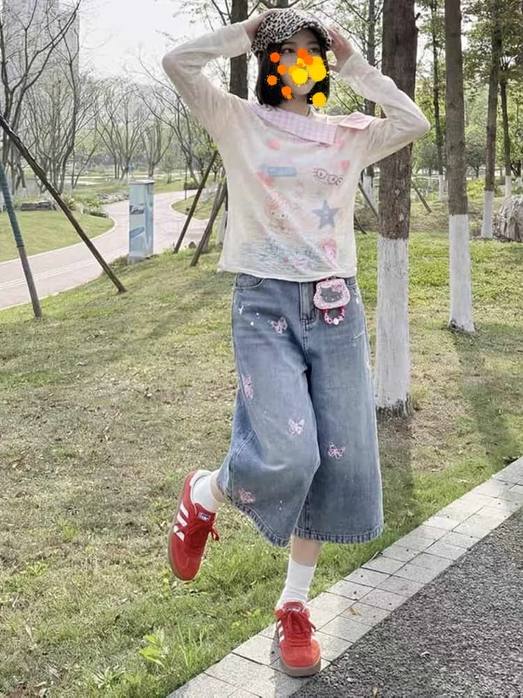 아메리칸 레트로 나비 자수 7 점 청바지 여성 여름 2026 새로운 작은 키 7 분 바지 짧은 바지 이미지 4