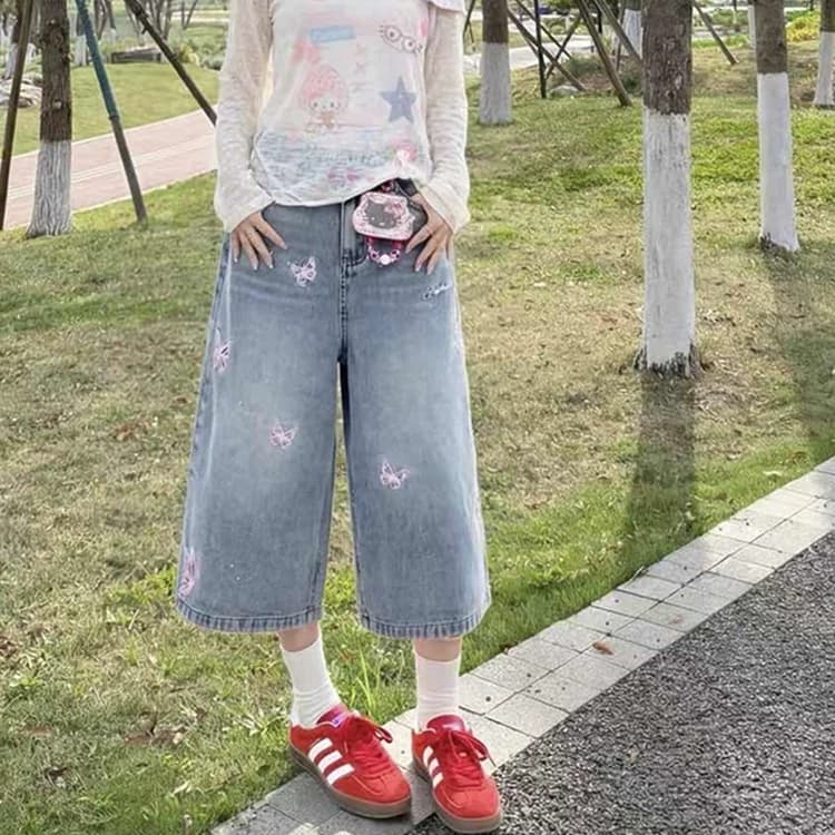 아메리칸 레트로 나비 자수 7 점 청바지 여성 여름 2026 새로운 작은 키 7 분 바지 짧은 바지 상세 이미지 4