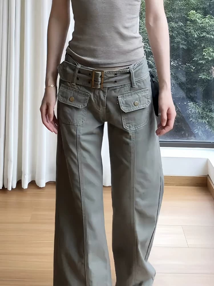 아메리칸 핫걸 레트로 회색 기능 바람 워크웨어 팬츠 아이들 여름 새로운 디자인 센스 루즈핏 스트레이트 바닥 청소 바지 상세 이미지 5