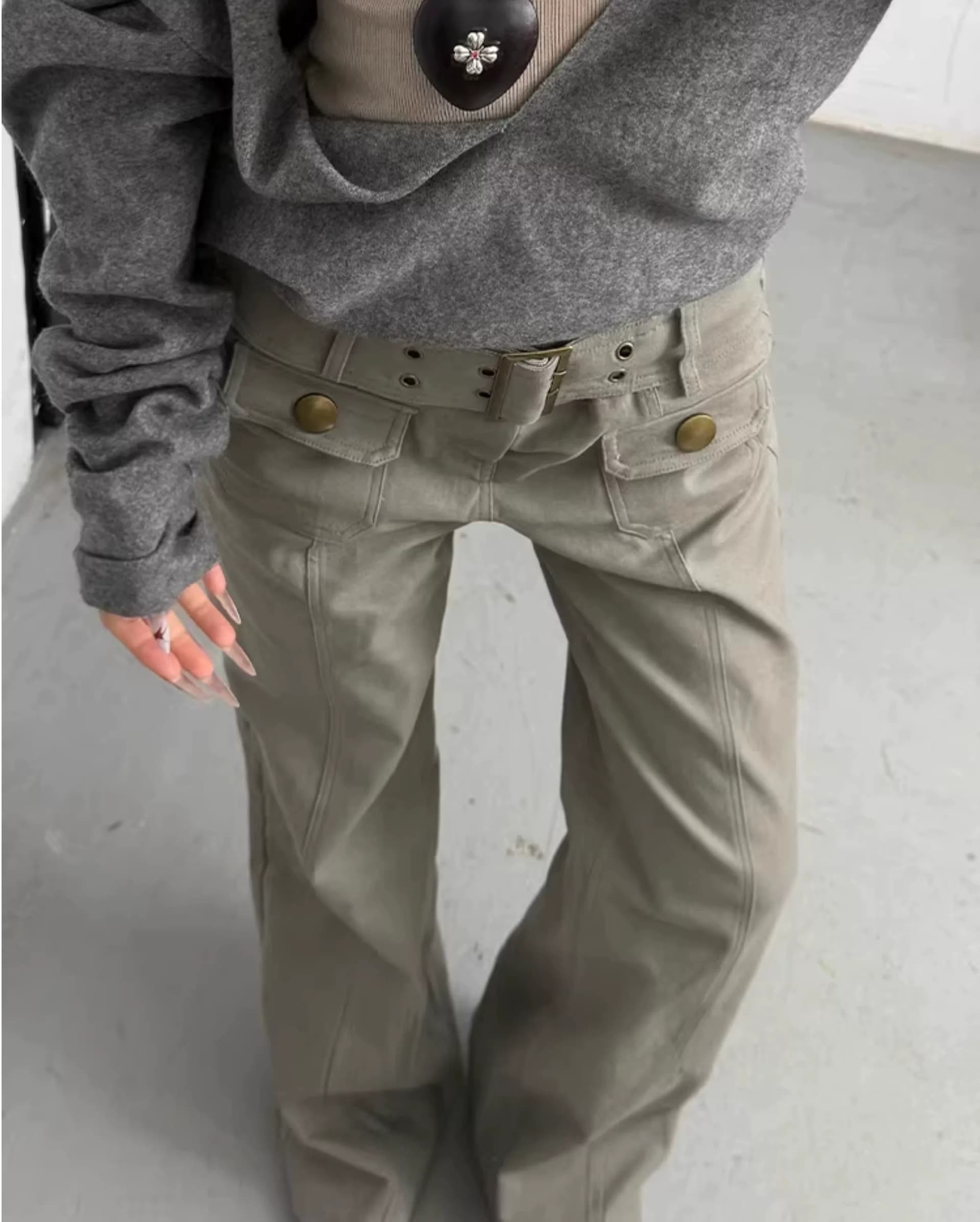 아메리칸 핫걸 레트로 회색 기능 바람 워크웨어 팬츠 아이들 여름 새로운 디자인 센스 루즈핏 스트레이트 바닥 청소 바지 상세 이미지 5