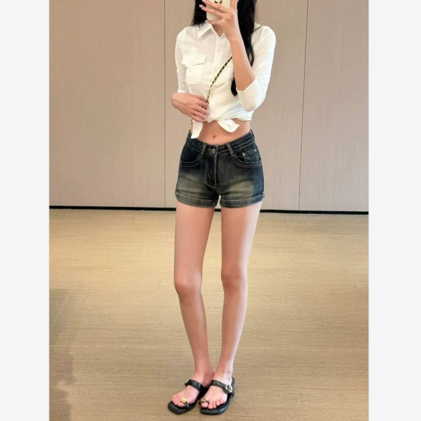 아메리칸 고급 센스 품격 스트레이트 데님 반바지 여성 핫걸 디자인 자수 로우 웨이스트 몸매 가꾸기 슬림해 보이는 타이트 스커트 핫 바지 상세 이미지 3
