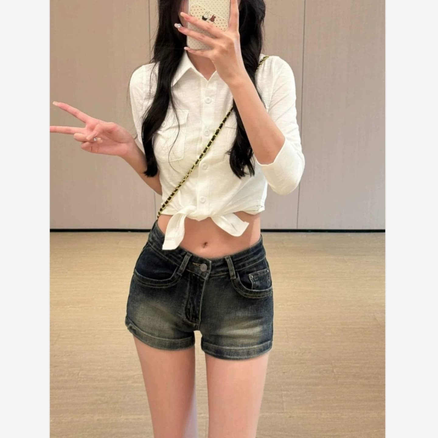 아메리칸 고급 센스 품격 스트레이트 데님 반바지 여성 핫걸 디자인 자수 로우 웨이스트 몸매 가꾸기 슬림해 보이는 타이트 스커트 핫 바지 상세 이미지 5
