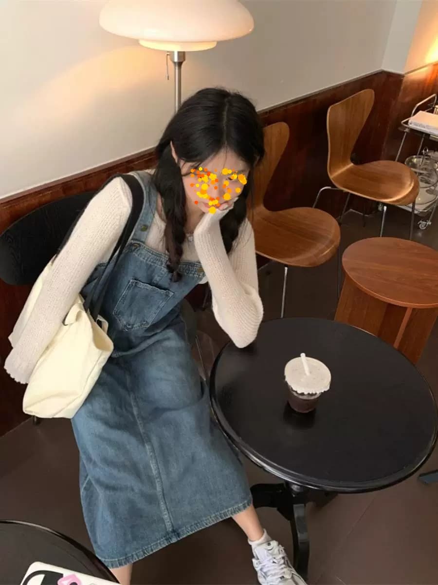 노스탤지어 레트로 멜빵 데님 여성 드레스 2025 여름 새로운 작은 키 루즈핏 슬림해 보이는 중간 길이 치마 이미지 3
